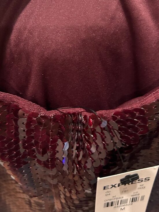 Express Burgundy Sequin Spaghetti Strap Midi Dress - Picture 5 of 11